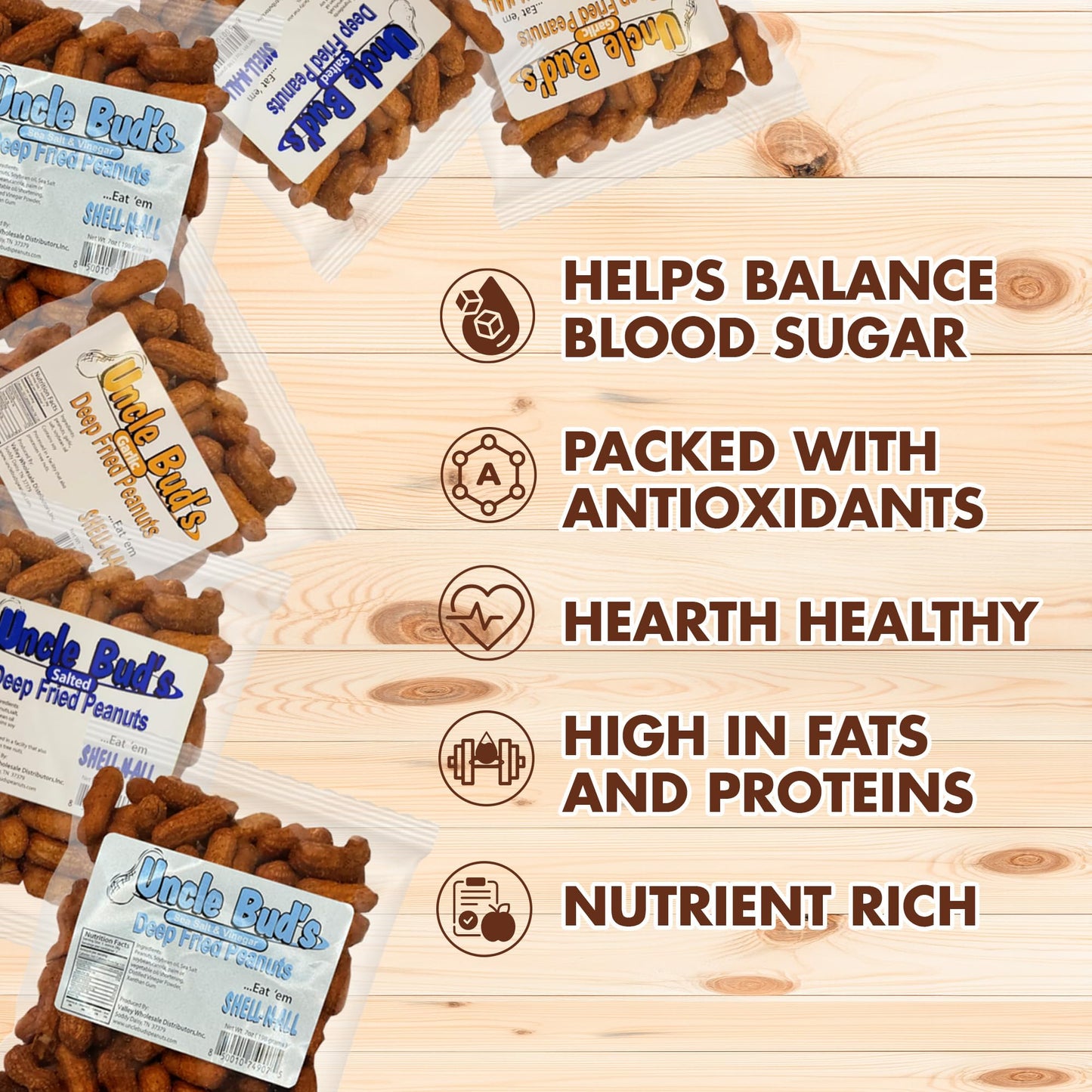 Jerky-n-Spice Uncle Buds Deep Fried Peanuts In Shell, Salted, High-Protein Snack, 42 Ounce, 6 Pack