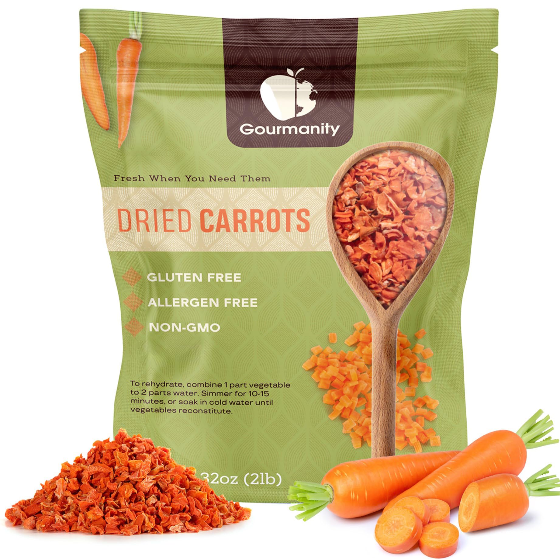 Gourmanity Dried Carrots  32Oz Resealable Bag  Fresh-Tasting And Easy To Use  Adds Flavor  Color And Texture To Soups  Stews And Ramen  All Natural