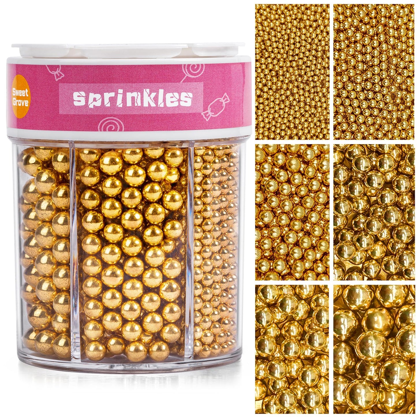 SweetGrove Edible Gold Pearl Sprinkles, Cake Decorating Sugar, 310g/11oz, for Cupcakes & Cookies, Wedding & Holiday Baking