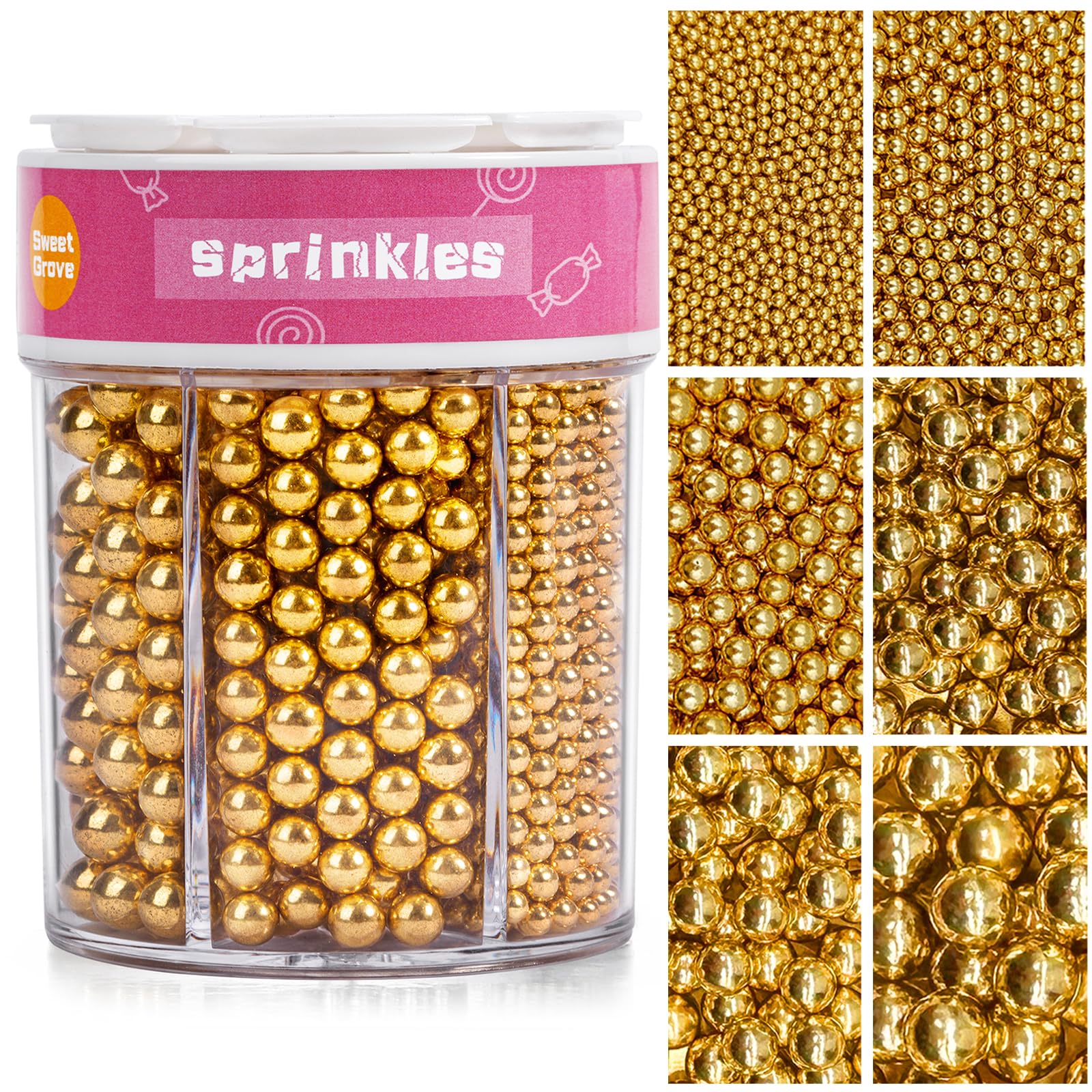 SweetGrove Edible Gold Pearl Sprinkles, Cake Decorating Sugar, 310g/11oz, for Cupcakes & Cookies, Wedding & Holiday Baking