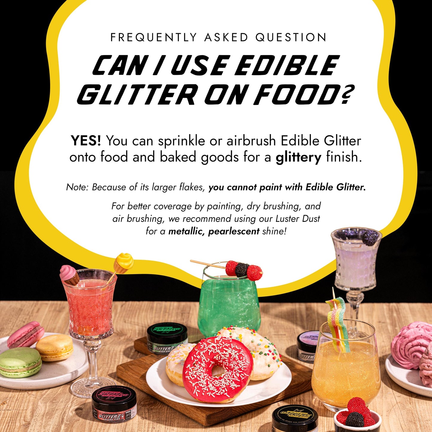 MONÉGASQUE Yellow Edible Glitter for Cocktails, 10g, Canary Yellow, Edible Drink Glitter for Drinks and Cake Decorations