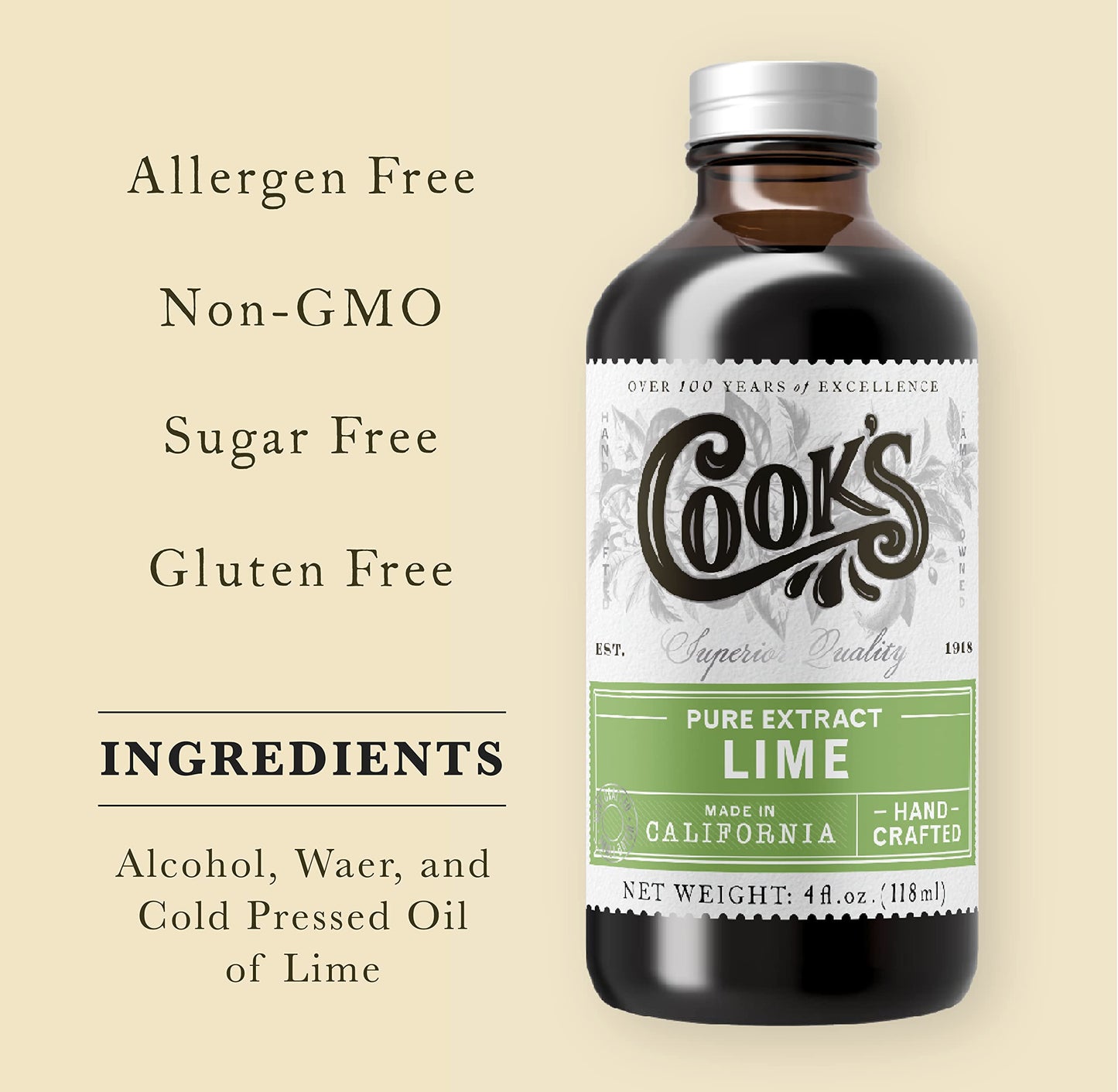 Cook'S Pure Lime Extract 4 Oz