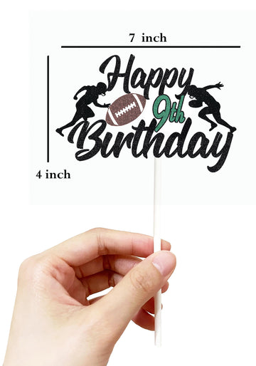 Happy 9Th Birthday Football Cake Topper 9Th Birthday Party Decorations Nine Years Old Rugby Player Scene Cake Decoration For Kid