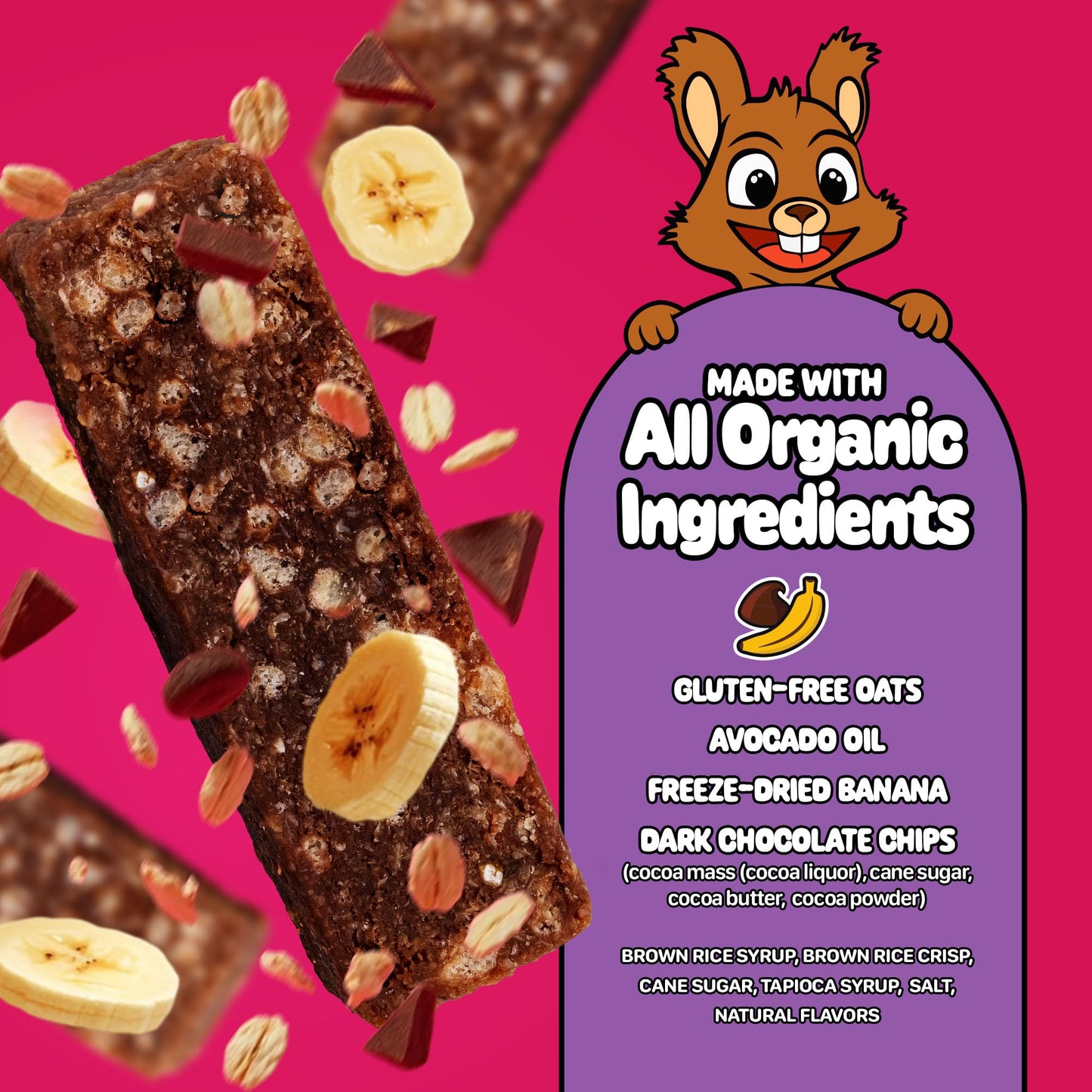 Snakkidz Organic Chewy Granola Bar, Allergen Free, Low Sugar, 45 Bars, Chunky Monkey, Brown