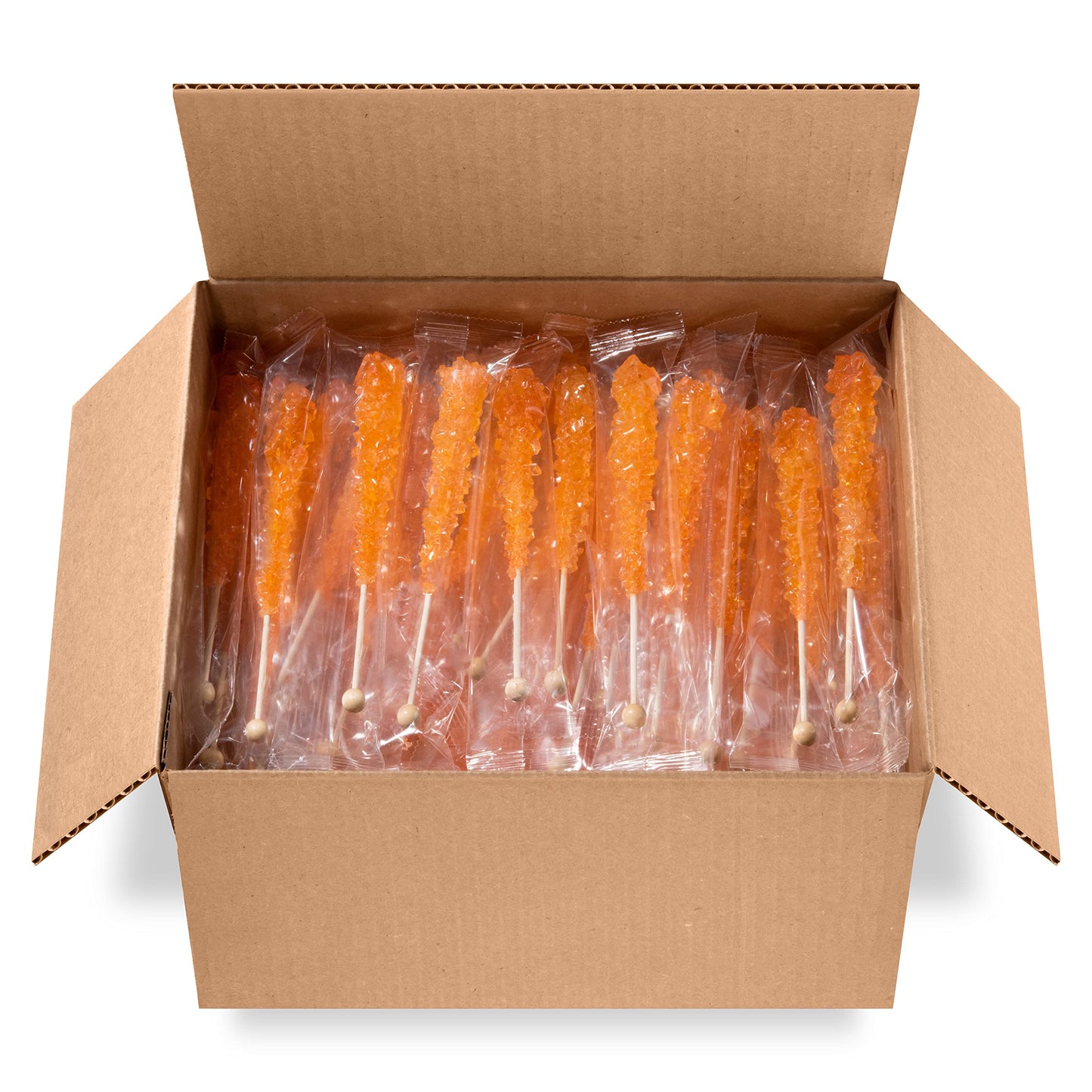 Orange Rock Candy Sugar Sticks - Orange Flavored - 144 Individually Wrapped Candy