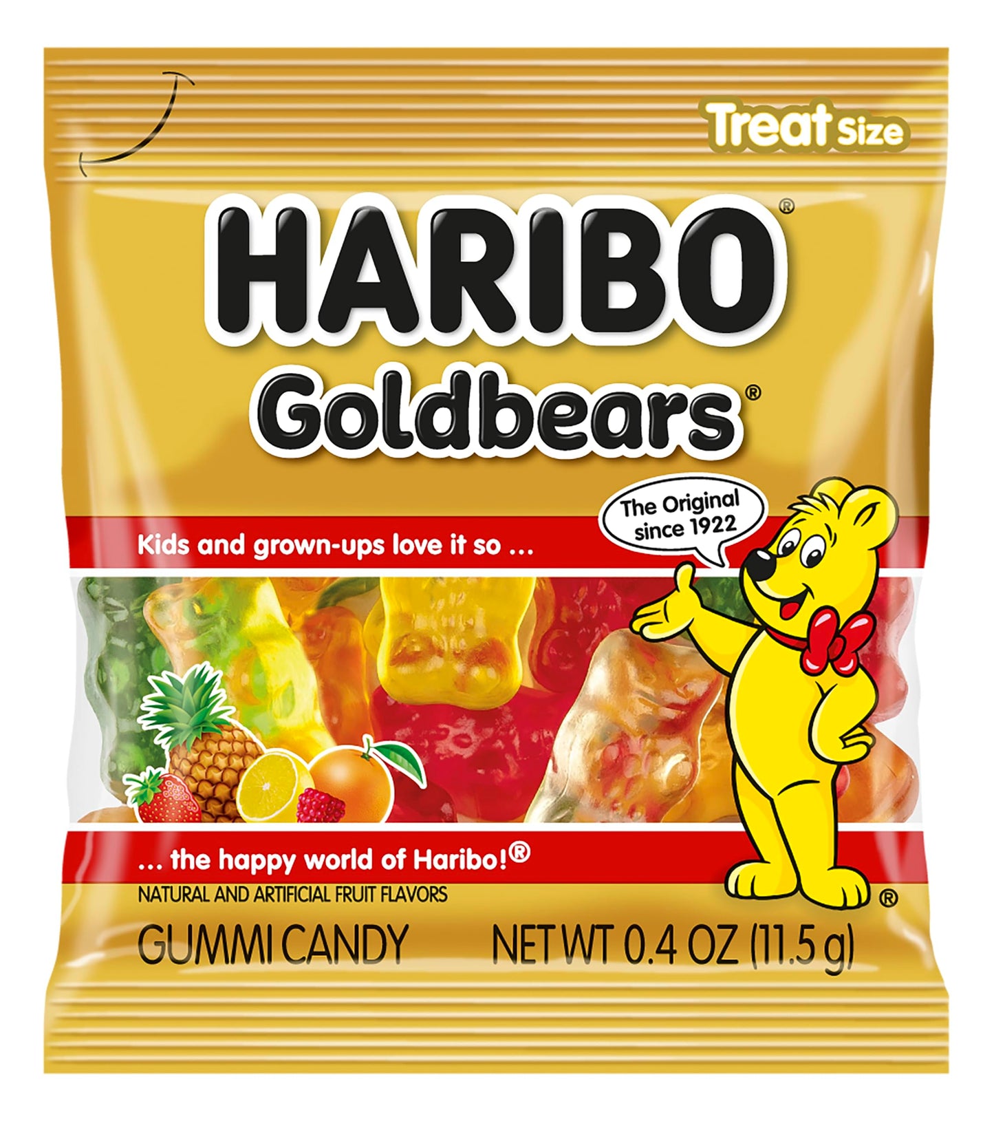 HARIBO Gummi Candy, Original Goldbears Gummy Bears, 22.8 Ounce Tub (54 Treat Size Packs) Delicious Soft & Chewy Sweet Snacks, As