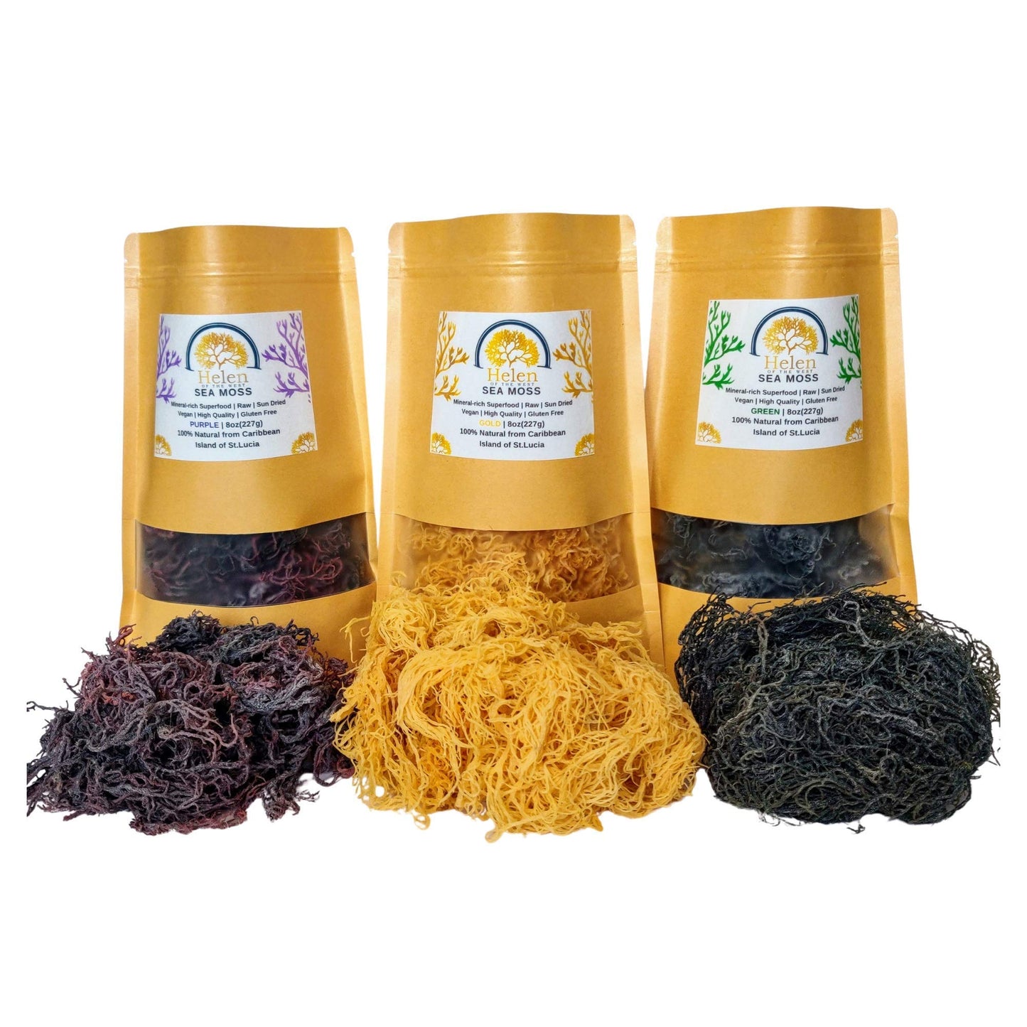 Helen of the West Wildcrafted Sea Moss - 100% Natural Irish Moss, 8oz, Gold Color