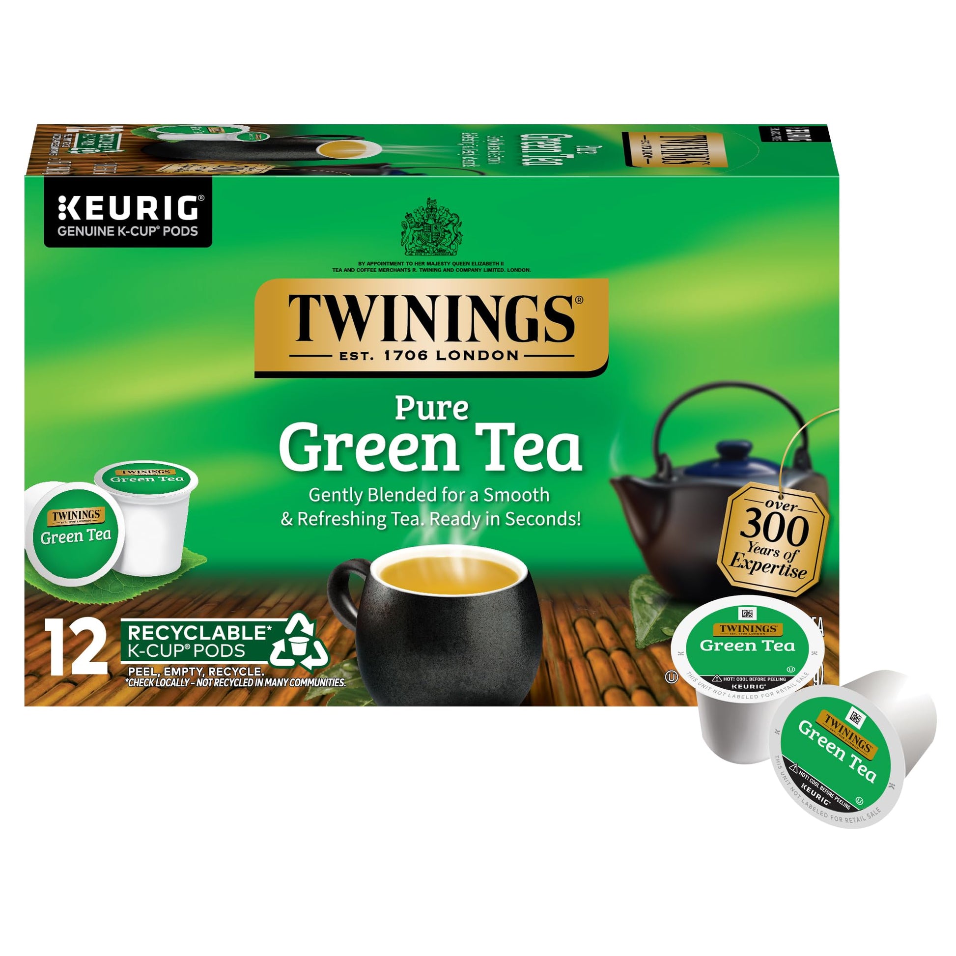 Twinings Pure Green Tea K-Cup Pods For Keurig, 12 Count (Pack Of 6), Smooth Flavour, Enticing Aroma, Caffeinated, Enjoy Hot Or I