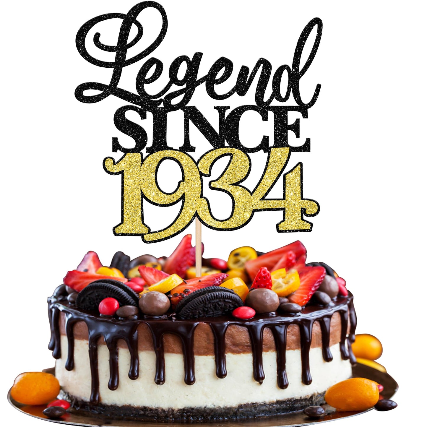 Rsstarxi Cake Topper, Legend Since 1934, Black Gold Glitter, 90th Birthday Decoration, Model XM398