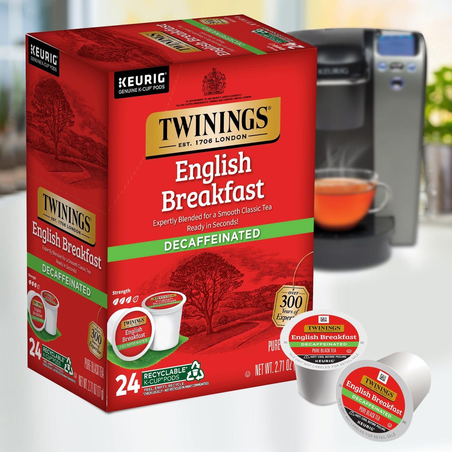 Twinings Decaffeinated English Breakfast Black Tea K-Cup Pods For Keurig, 24 Count (Pack Of 1), Smooth, Flavourful, Robust, Enjo