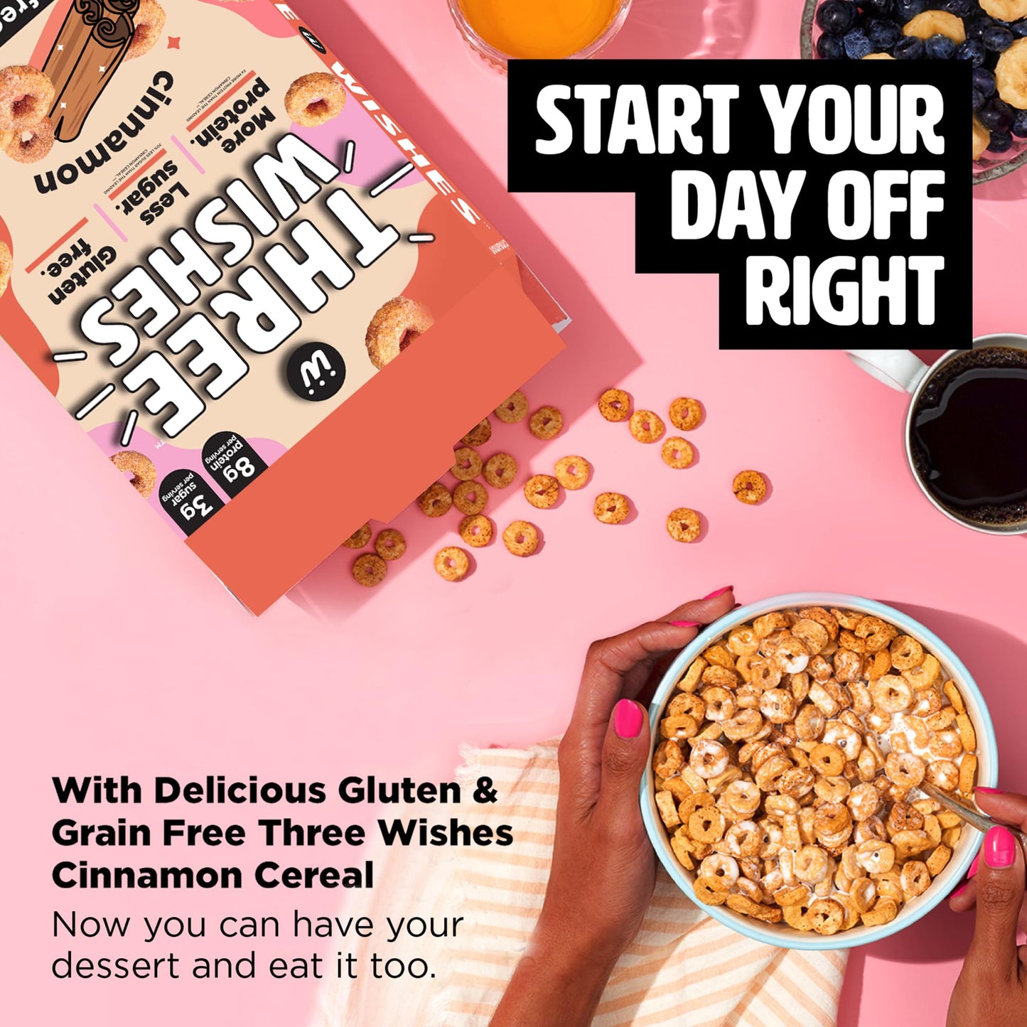 Plant-Based and Vegan Breakfast Cereal by Three Wishes - Cinnamon, 1 Pack - More Protein and Less Sugar Snack - Gluten-Free, Gra