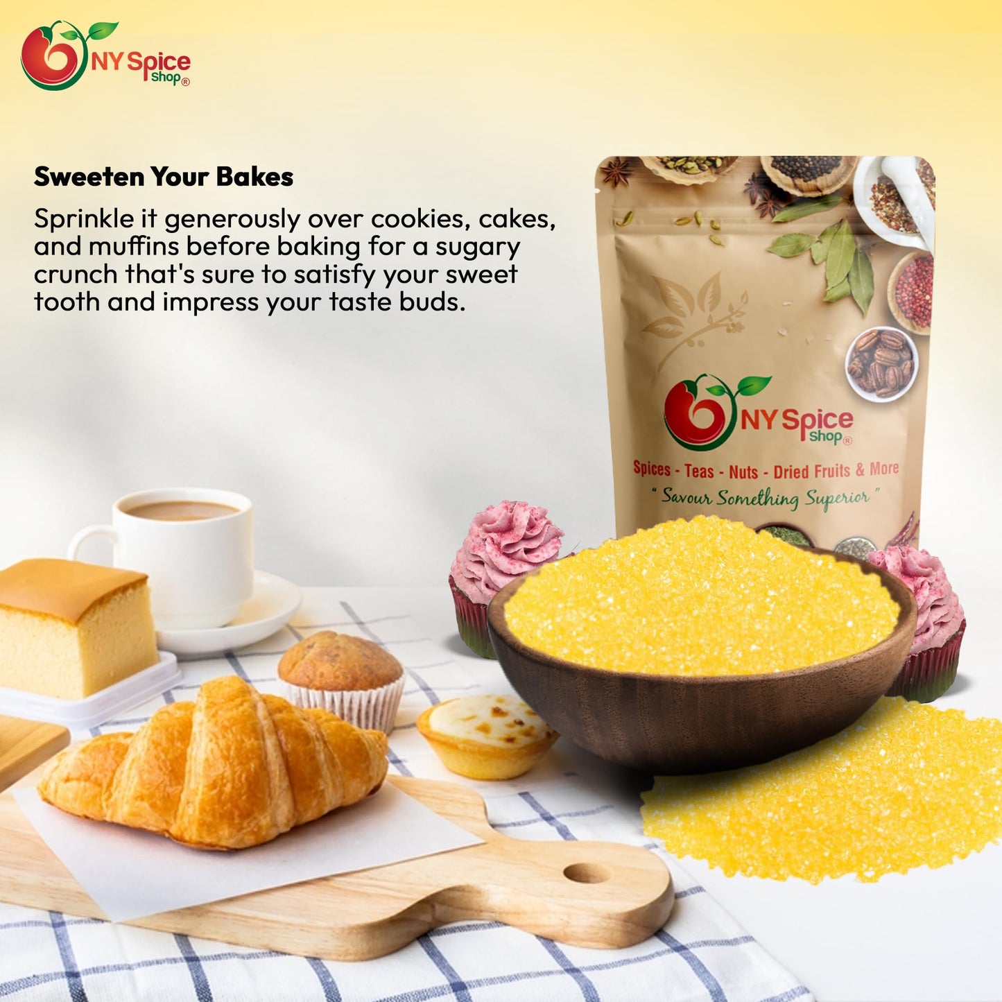 NY Spice Shop Yellow Sanding Sugar Edible Sprinkles 1 Pound for Cake Decorating and Candy Dishes