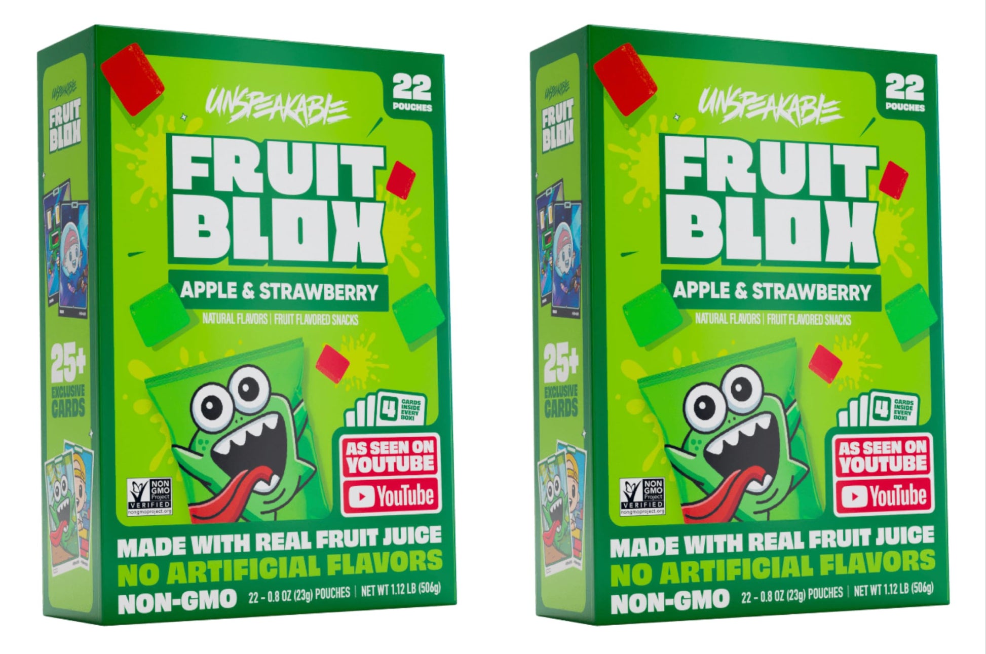 Good Times Fulfillment Fruit Blox - Apple & Strawberry Gummy Snacks - 2-Pack. Plus GTF Sticker & Starlight Mint