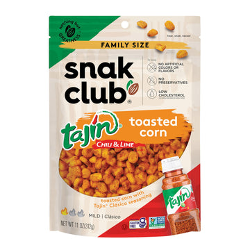 Snak Club Tajin Toasted Corn, Roasted Corn Nuggets With Chili And Lime Seasoning, Mild, Non-Gmo, Gluten-Free, Kosher Snack, No A