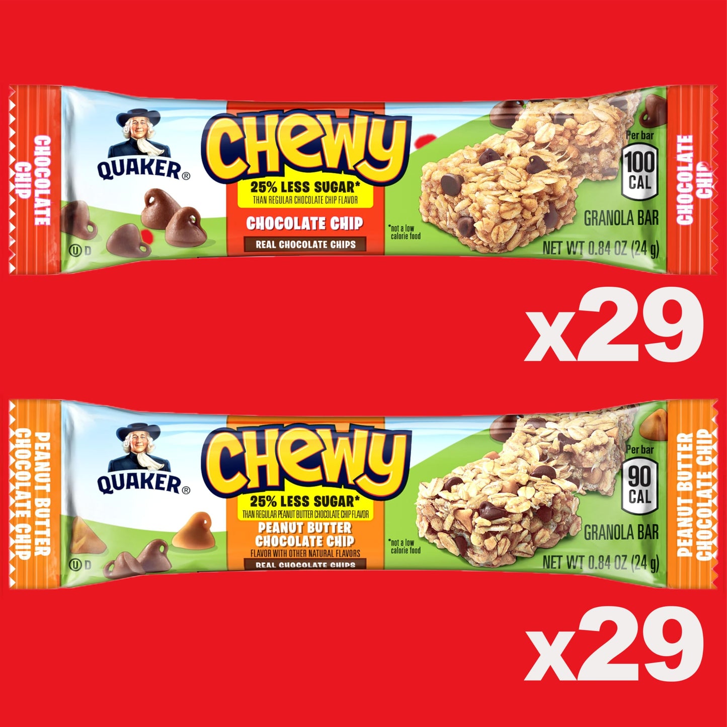 Quaker Chewy Granola Bars  25% Less Sugar  2 Flavor Variety Pack  (58 Pack)