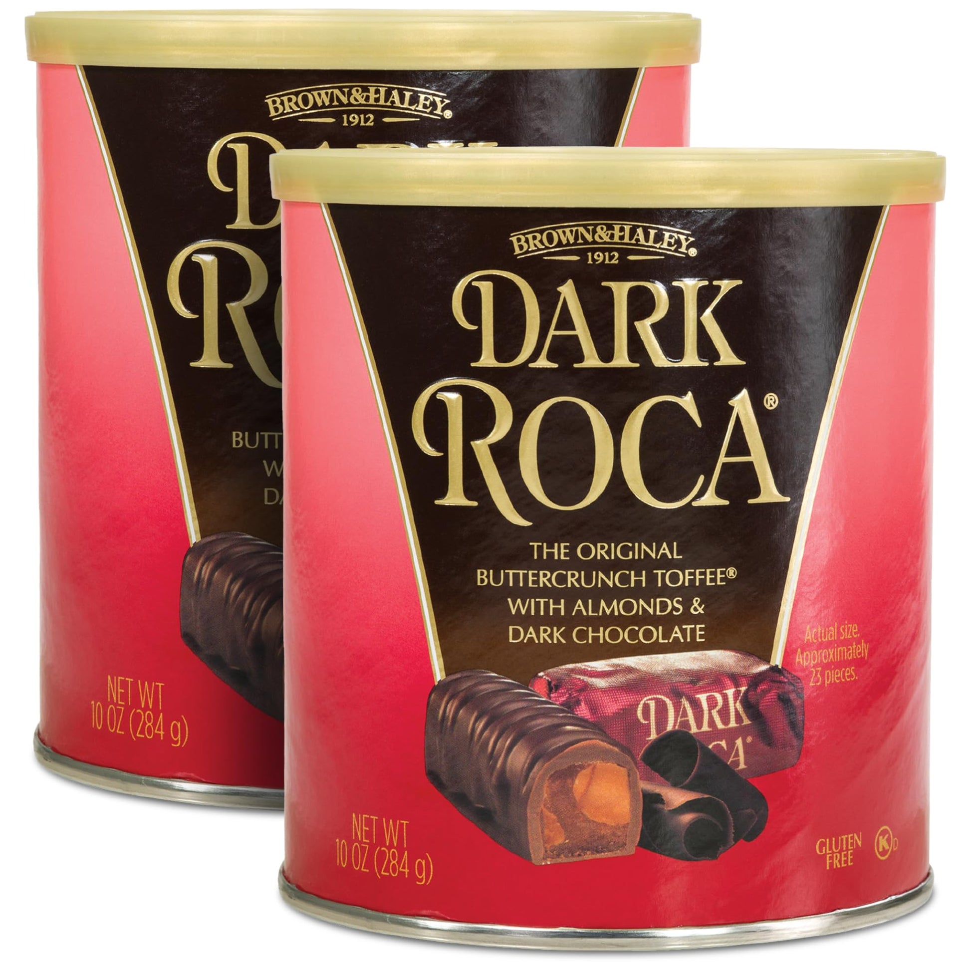 Almond Roca Pack Of 2 Canisters - 10Oz Individually Wrapped Dark Chocolate Candy - Buttercrunch Toffee With Almonds Covered In Chocolate - Gluten Free  Kosher  Chocolate