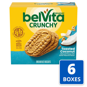 Belvita Toasted Coconut Breakfast Biscuits, 30 Total Packs, 6 Boxes (4 Biscuits Per Pack)