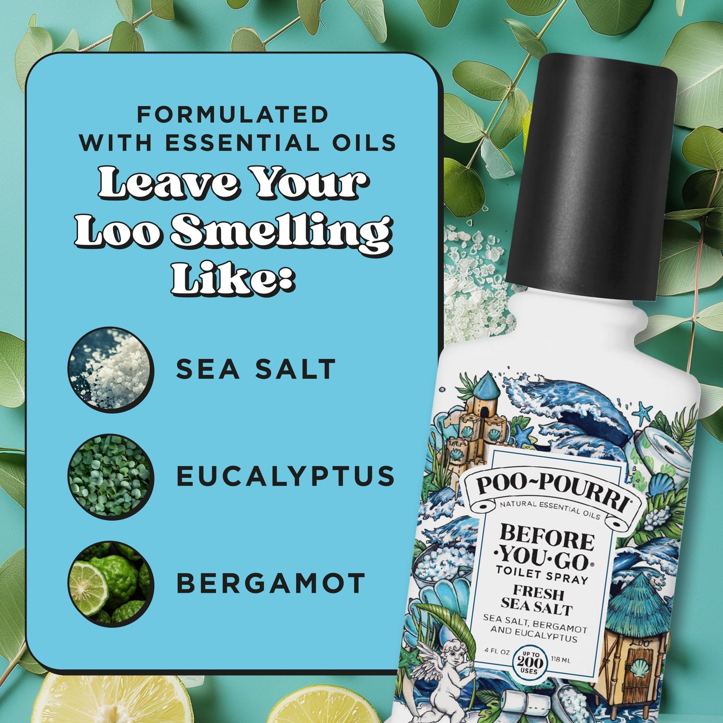 Poo-Pourri Before-You-Go Toilet Spray, Fresh Sea Salt, 4 Fl Oz, Up to 200 Uses, Plant-Based with Essential Oils, Model AZ9076