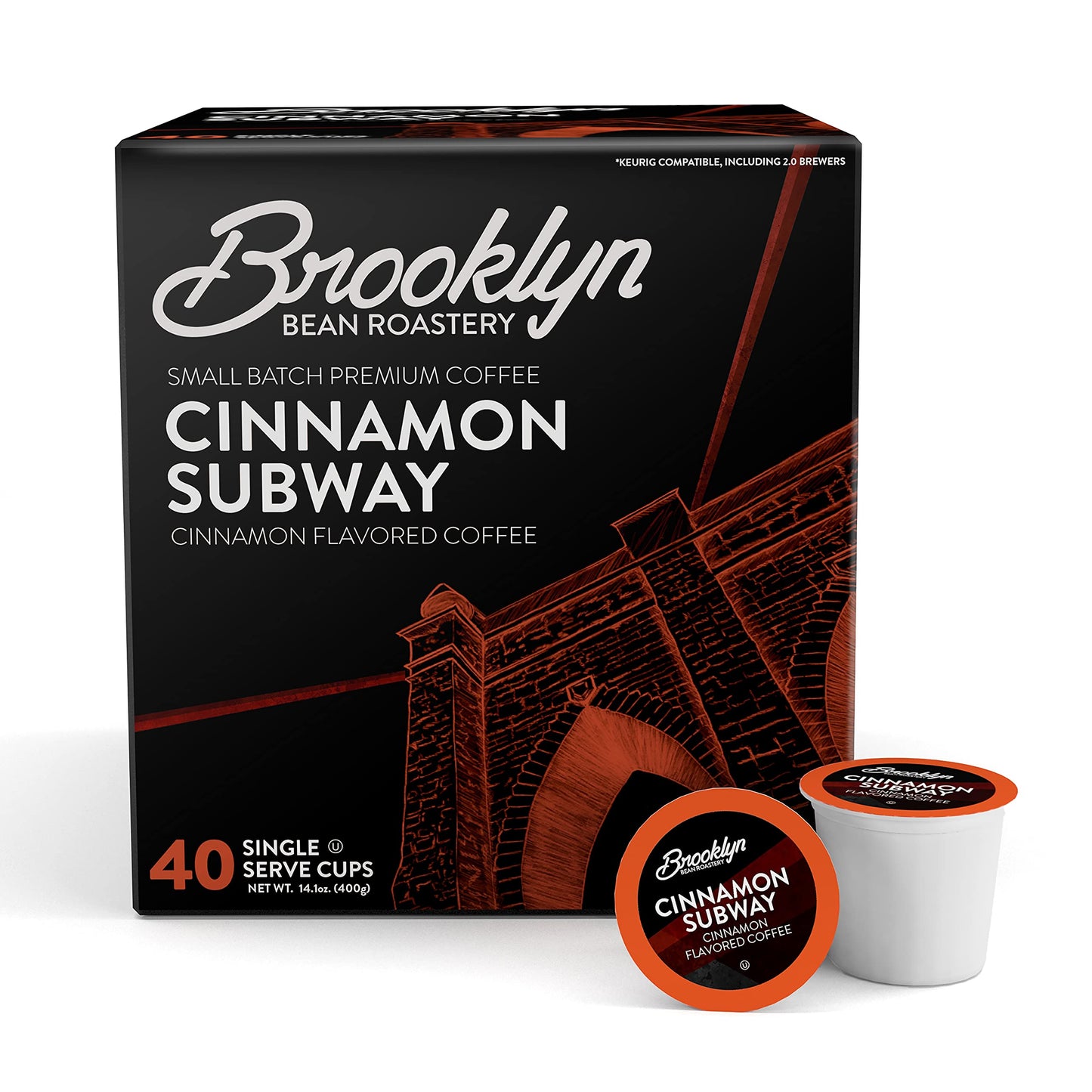 Brooklyn Beans Cinnamon Subway Gourmet Coffee Pods, 40 Count, Compatible with Keurig K Cup Brewers, Spicy Cinnamon Flavor