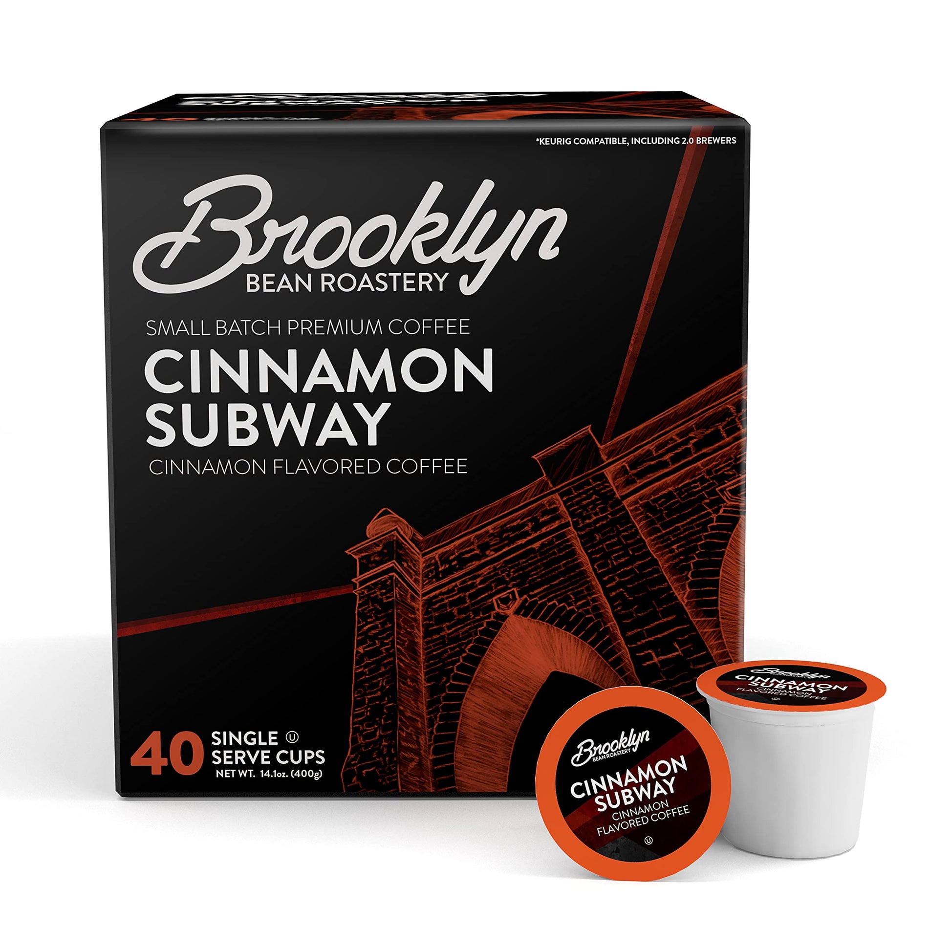 Brooklyn Beans Cinnamon Subway Gourmet Coffee Pods, 40 Count, Compatible with Keurig K Cup Brewers, Spicy Cinnamon Flavor