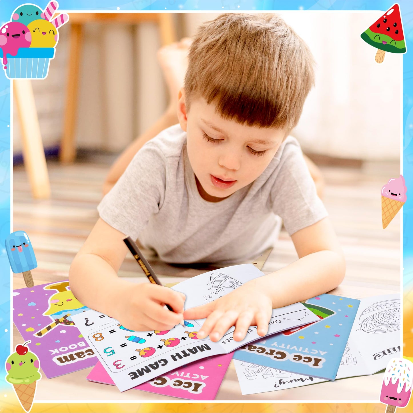 X1Zuue Ice Cream Activity Books For Kids 24Pcs Summer Ice Cream Mini Games Coloring Book Set Bulk Mazes Word Search Word Scrambl