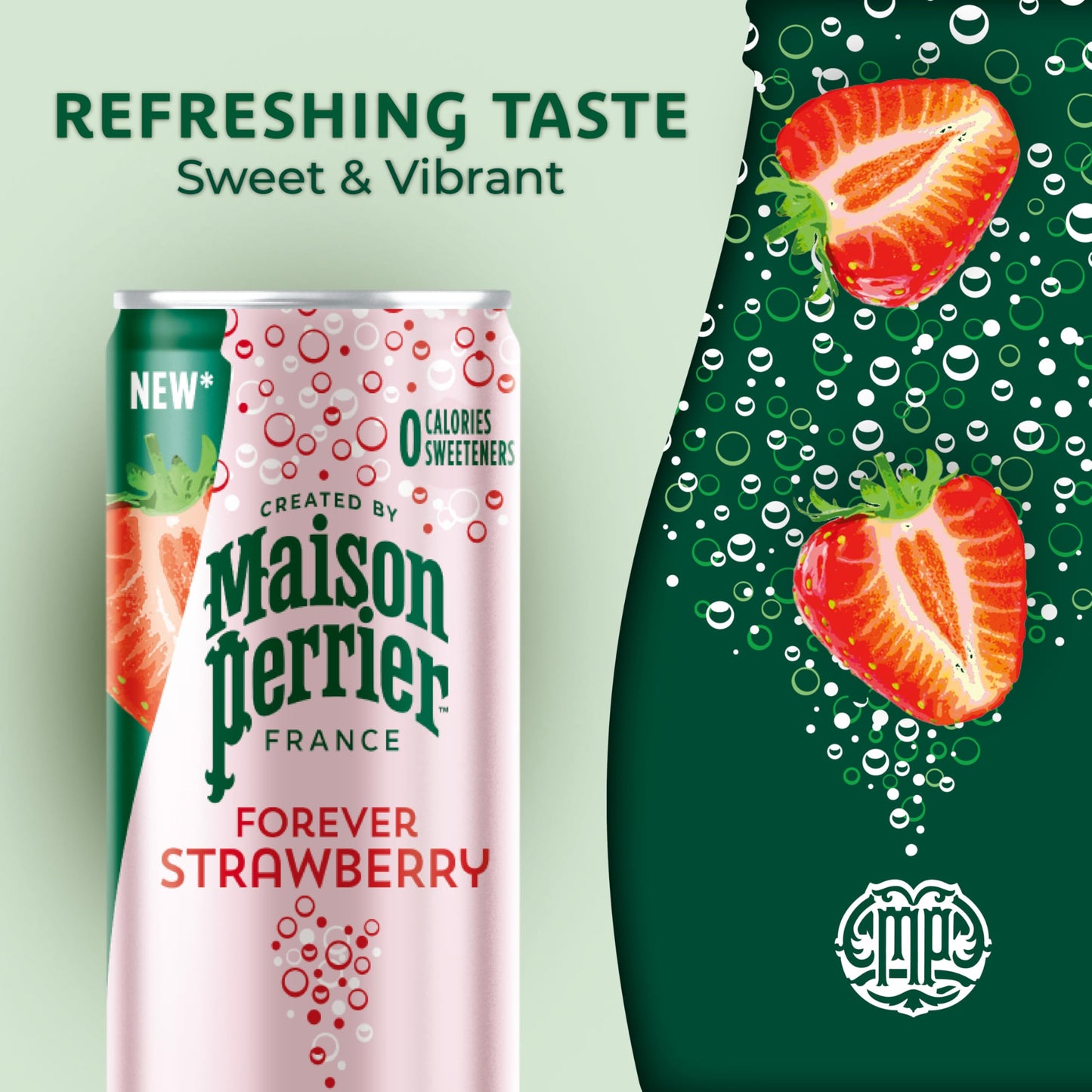 Maison Perrier Strawberry Flavored Sparkling Water, 11.15 Fl Oz Cans, 8 Count, Pack of 3