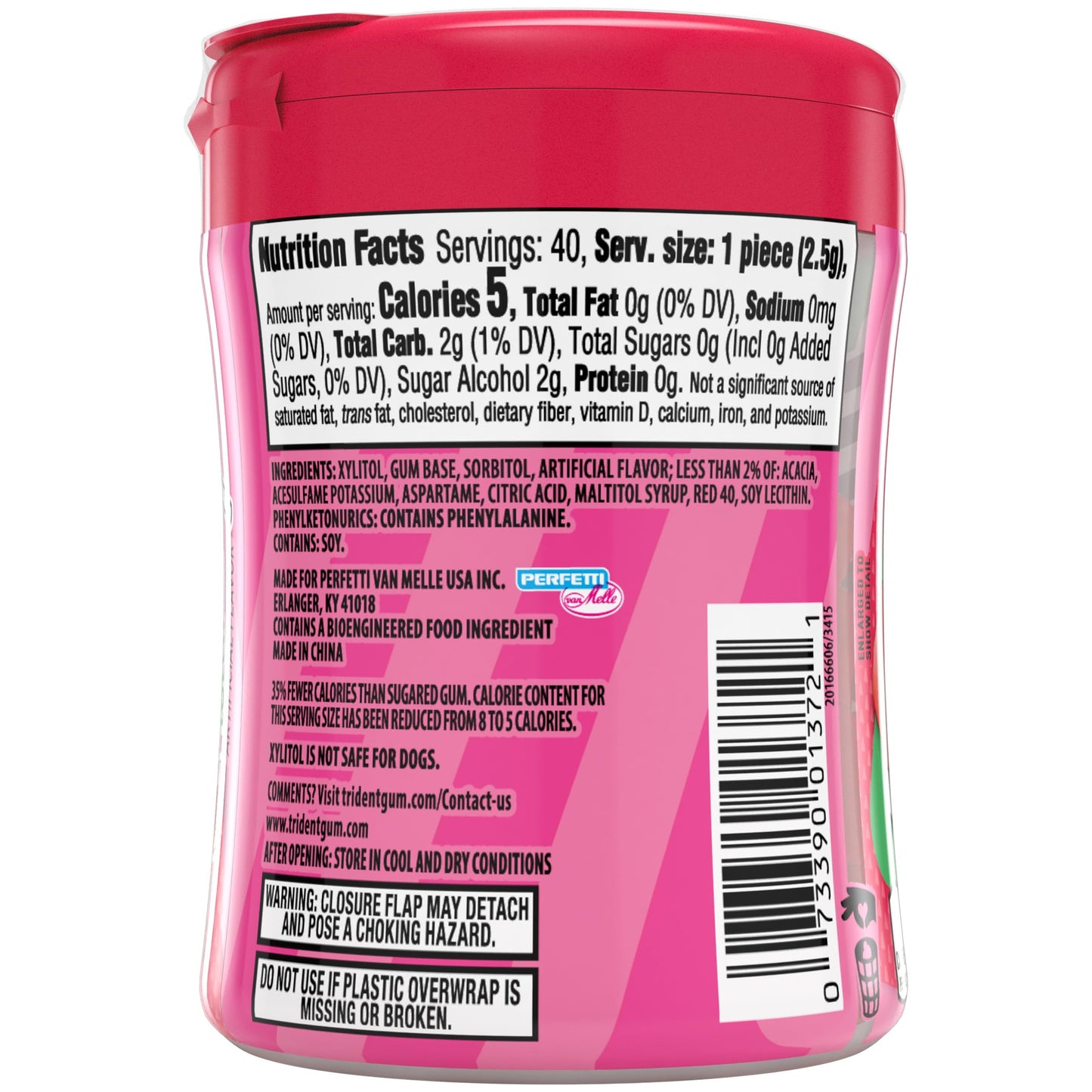 Trident Vibes Strawberry Lollipop Sugar Free Chewing Gum, 40 Count Bottle - Refreshing Flavor, Guilt-Free Indulgence