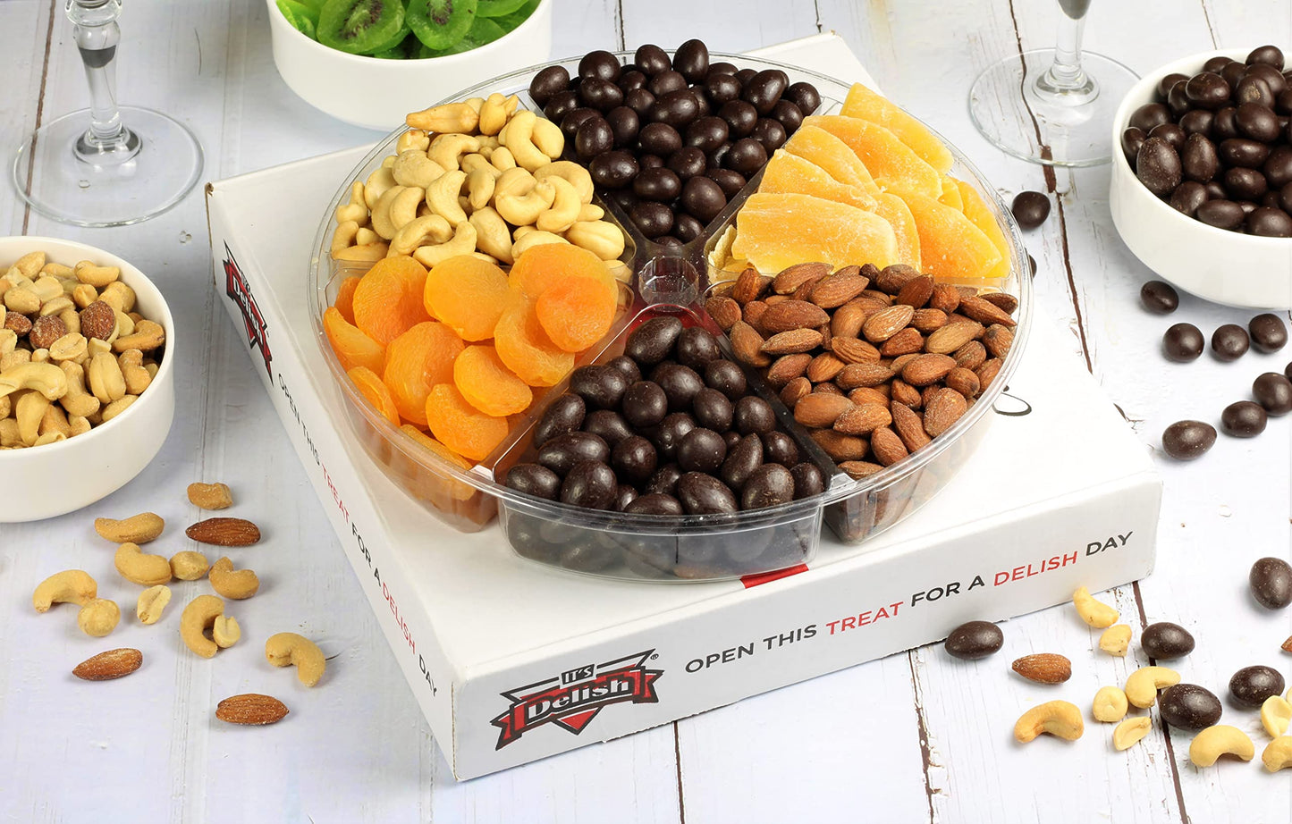 Gourmet Holiday Gift Basket - Chocolate Nuts And Dried Fruit Large Gift Tray 6-Pt By It'S Delish - New Year Valentines Fathers M