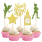 ZHUOWEISM Cupcake Toppers, 30 PCS Glitter Peter Pan Clock Tower Picks, Gold Green Design, Paper Decorations for Baby Shower, Birthday Party