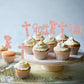 Gyufise 24Pcs Rose Gold Glitter Girl God Bless And Baptism Cupcake Toppers Cross Babyshower Cupcake Picks First Communion Christ