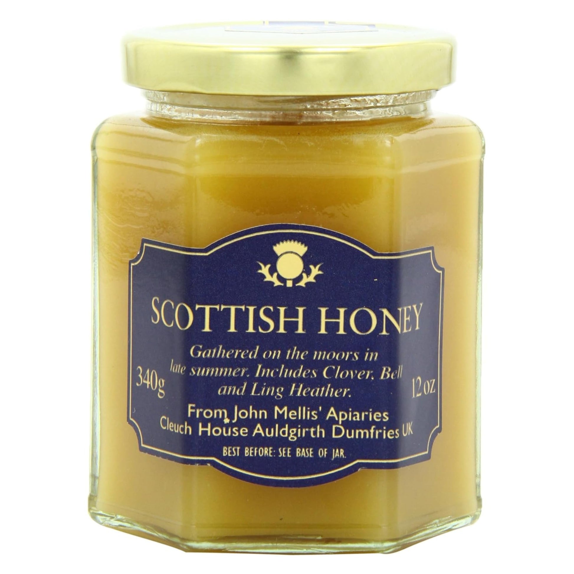 John Mellis Apiaries Scottish Honey, Scottish Clover, Bell & Ling Heather Honey, 12 Ounce Jar