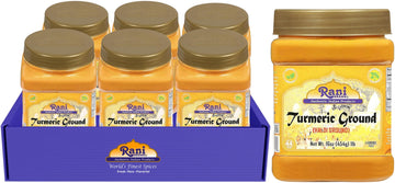 Rani Turmeric (Haldi) Root Powder Spice, (High Curcumin Content) 16oz (1lb) 454g PET Jar, Pack of 6 ~ All Natural | 100% Pure, S