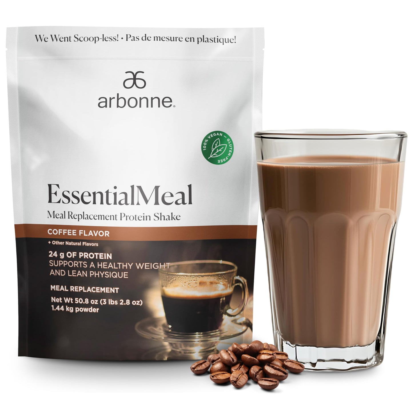 Arbonne EssentialMeal Vegan Protein Shake - Complete Daily Nutrition, Coffee Flavor