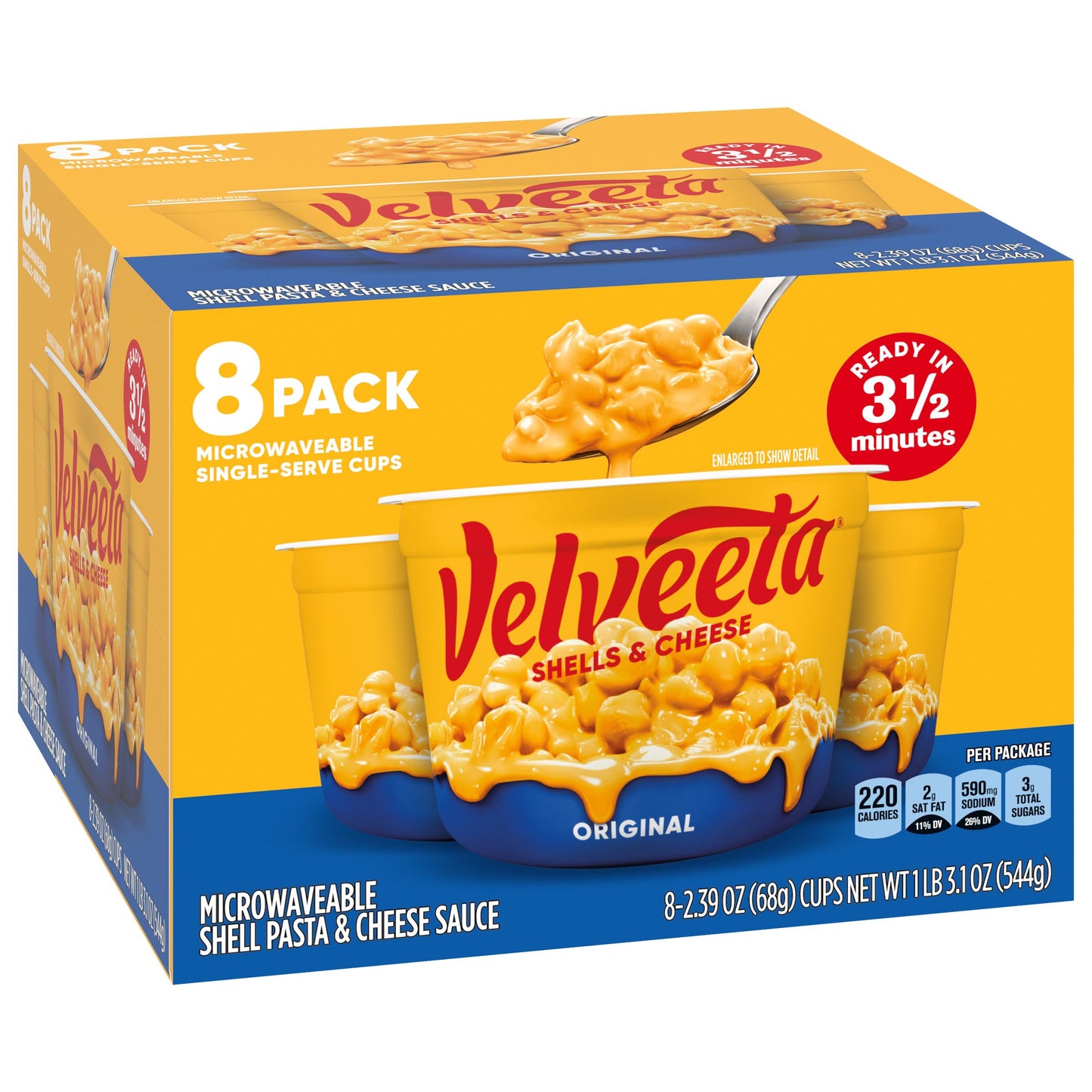 Velveeta Shells & Cheese Original Microwaveable Shell Pasta & Cheese Sauce  8 ct Box  2.39 oz Cups