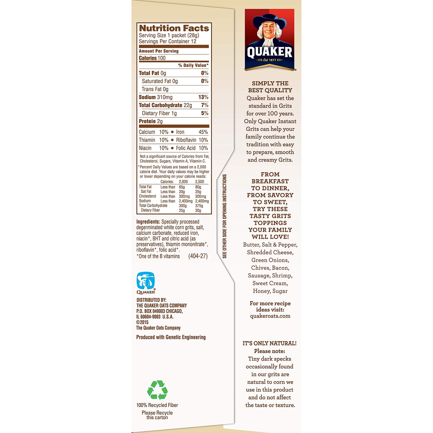 Quaker, Instant Grits, Original, 12 Count, 12oz Box (Pack of 6)