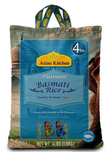 Asian Kitchen Platinum White Basmati Rice Extra Long Aged 4lbs (1.81kg) ~ All Natural | Gluten Friendly | Vegan | Indian Origin 