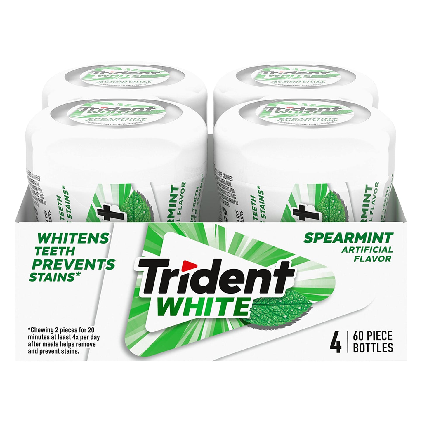 Trident White Spearmint Sugar Free Gum, 4 Bottles Of 60 Pieces (240 Total Pieces)