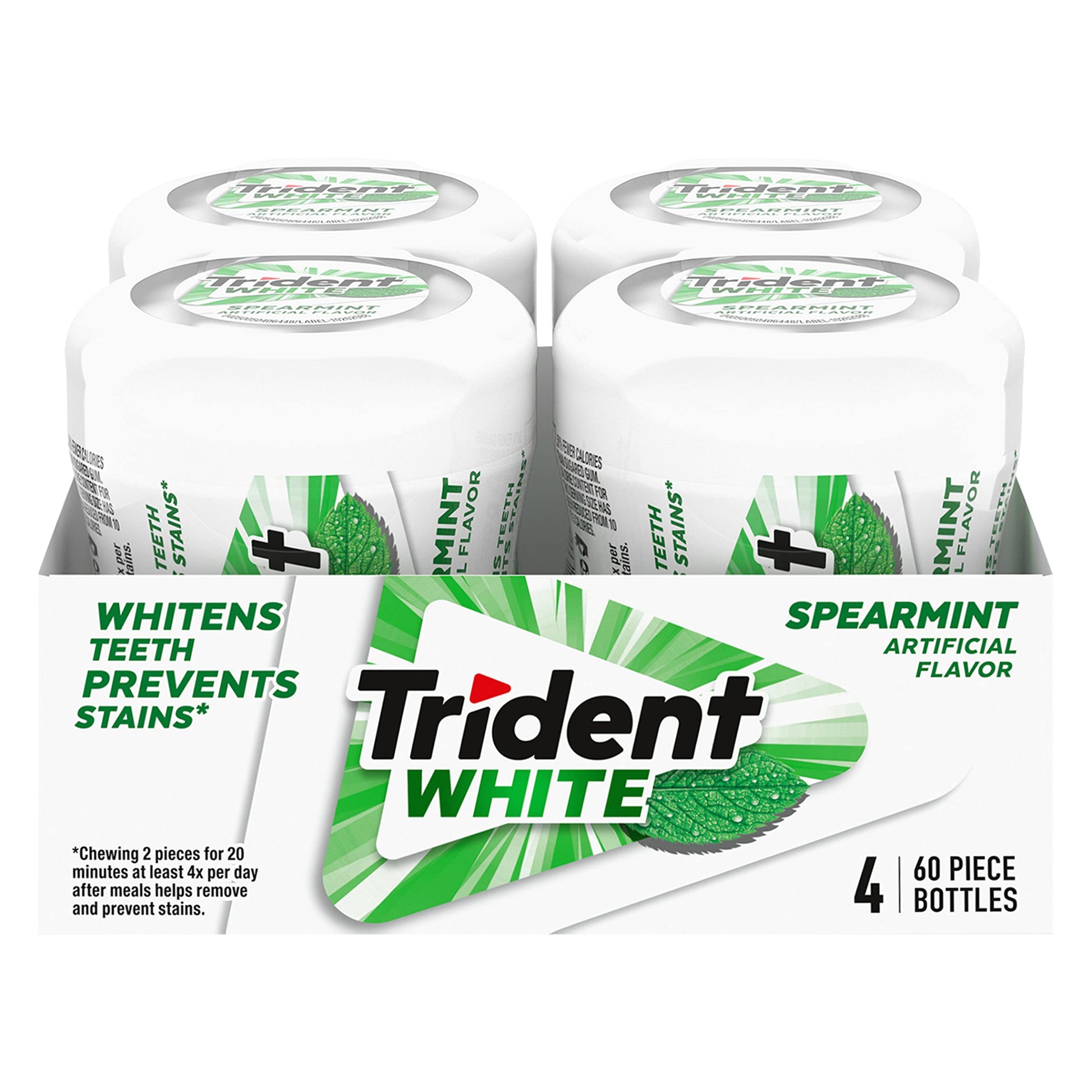 Trident White Spearmint Sugar Free Gum, 4 Bottles Of 60 Pieces (240 Total Pieces)
