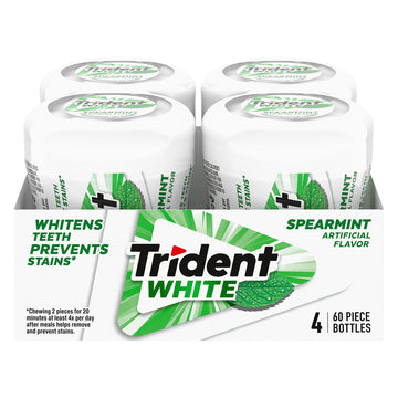Trident White Spearmint Sugar Free Gum, 4 Bottles Of 60 Pieces (240 Total Pieces)