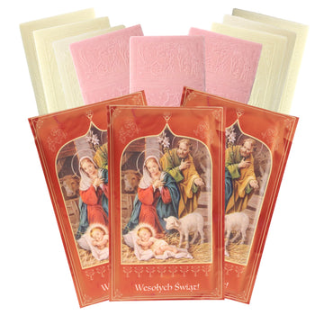 Oplatki Christmas Wafers, 2 White 1 Pink with Decorative Envelope, Polish Wigilia Tradition, Pack of 3
