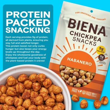 BIENA Chickpea Snacks - Crunchy Roasted Chickpeas - High Fiber Vegan Protein Snacks for Adults and Kids - 8-Pack, 5 Ounce - Haba