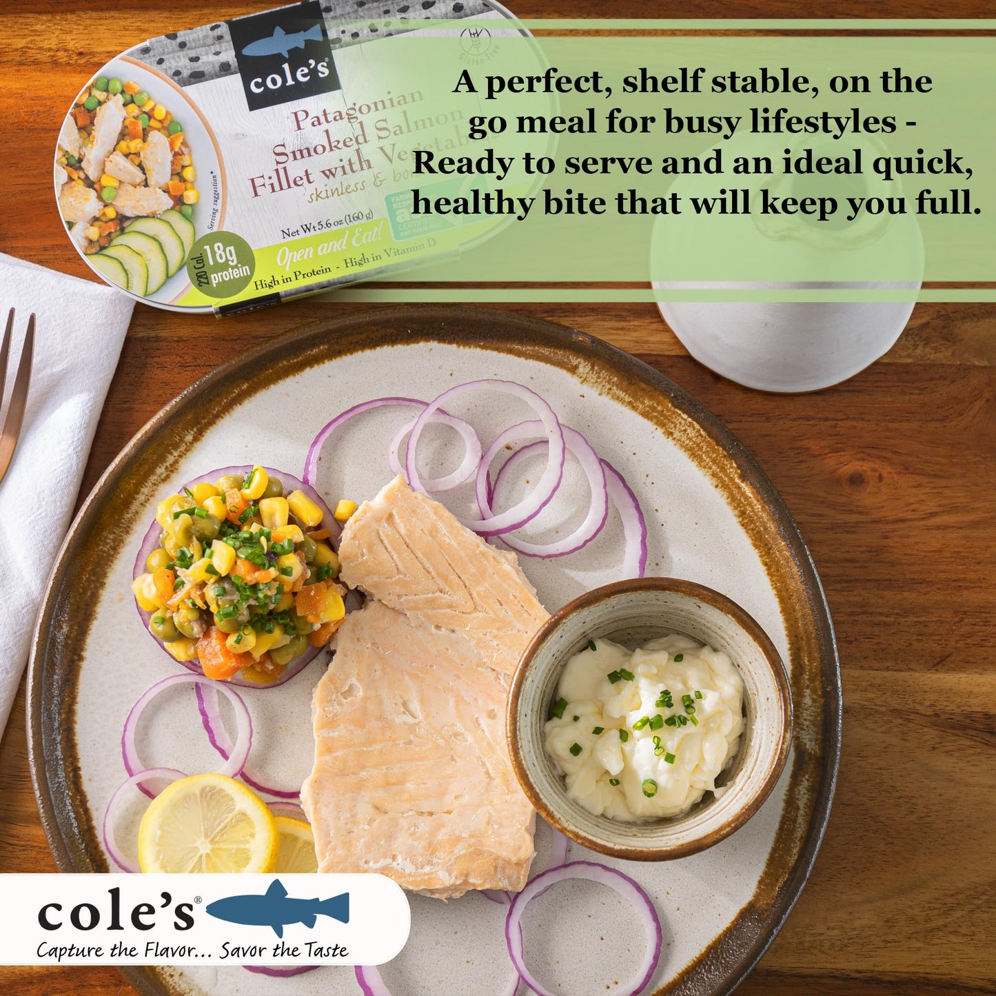 Coles Patagonian Smoked Salmon Fillet with Vegetables, 5.6 oz Canned, 12 Pack, 19g Protein, High in Vitamin D