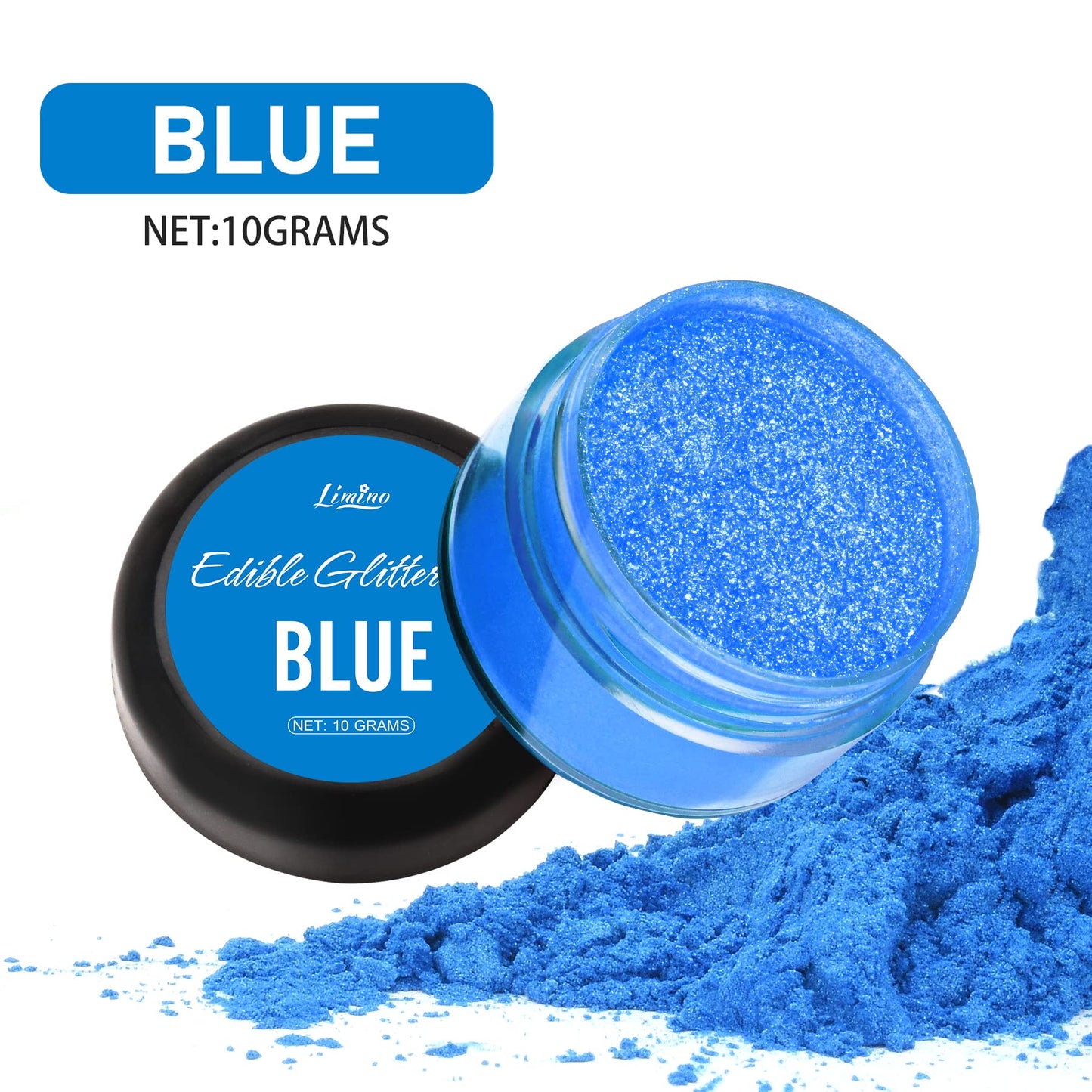 Limino Edible Glitter - 10g Metallic Luster Dust for Cake Decorating, Baking, Drinks - Food Grade Shimmer Powder, Blue