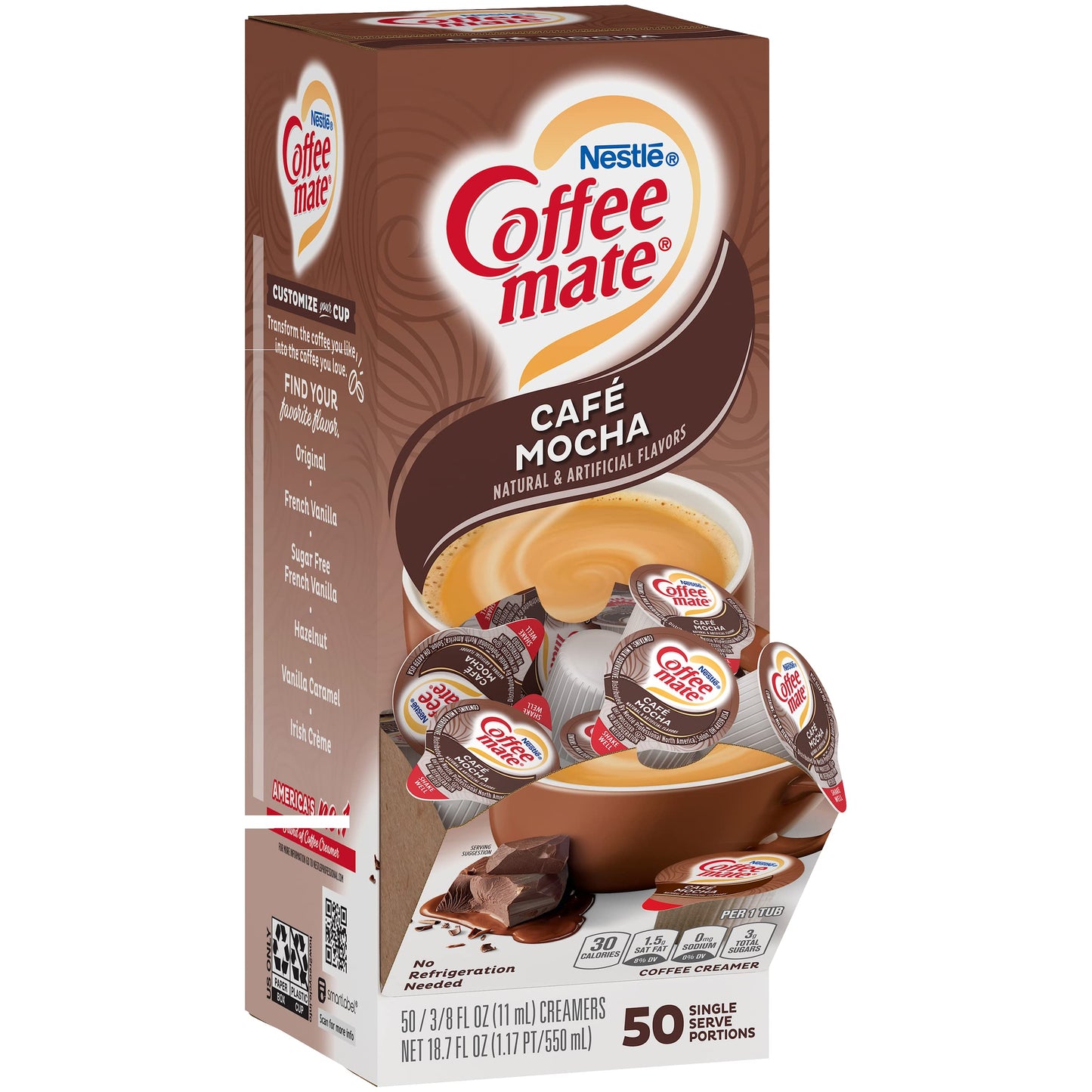 Nestlé Coffee Mate Coffee Creamer, Café Mocha Liquid Creamer Singles, 50 Count Box