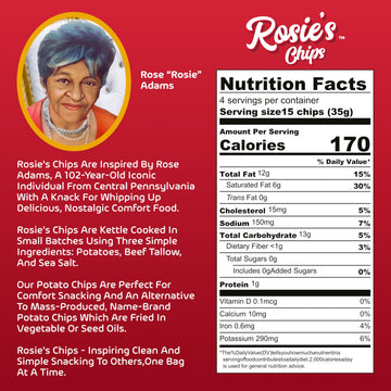 Rosies Chips - Kettle Cooked Chips in Grass-Fed Beef Tallow with Sea Salt - (4 Pack) 5oz Bag