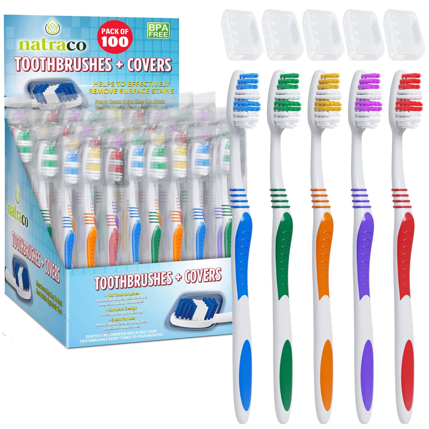 Bulk Toothbrush Pack With Hygienic Covers  Premium Quality Individually Wrapped Colorful Tooth Brushes  Medium Soft Bristles Per