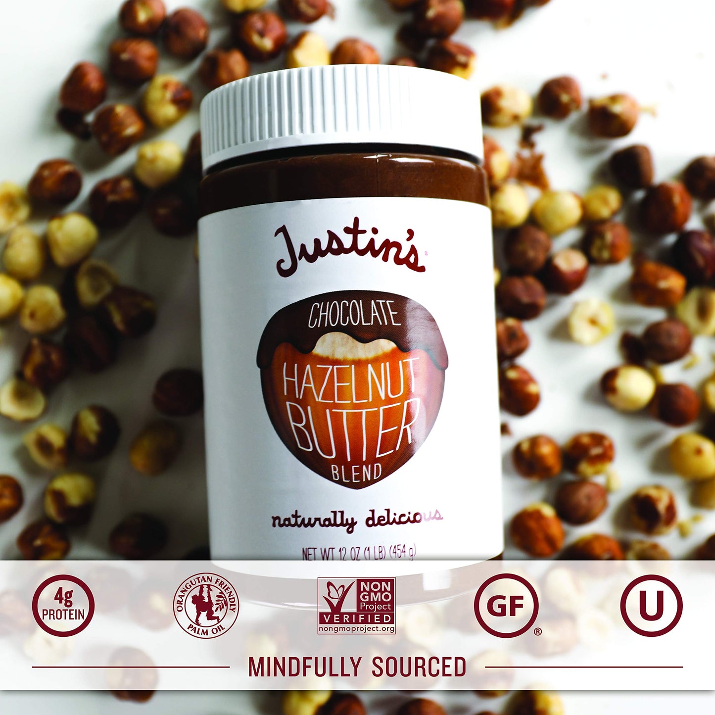 Justins Chocolate Hazelnut Almond Butter, Organic, Gluten-Free, 16 Ounce, No Stir, Model 102686
