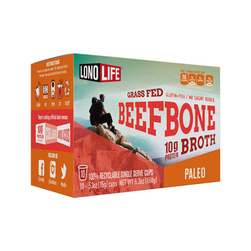 Lonolife - Beef Bone Broth Single Serve Cups - 10G Collagen Protein - Grass-Fed, Gluten-Free - Keto  Paleo Friendly - 10 Count