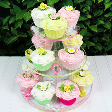 Global Sugar Art Summer Blossom, Roses And Leaves Edible Sugar Cake & Cupcake Flowers, Assorted Colors, Small Unwired, 42 Count