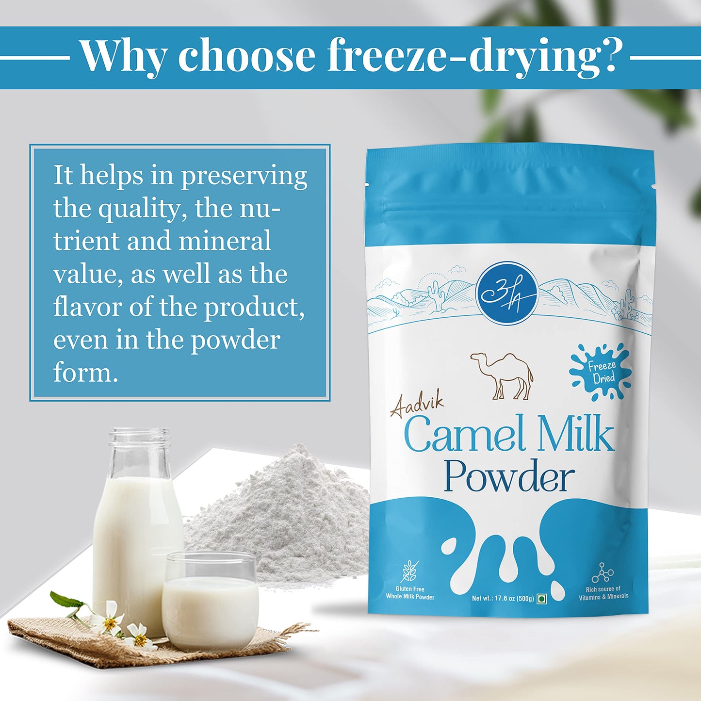 Aadvik Camel Milk Powder - Rich in Calcium & Omega-3, 17.5 oz